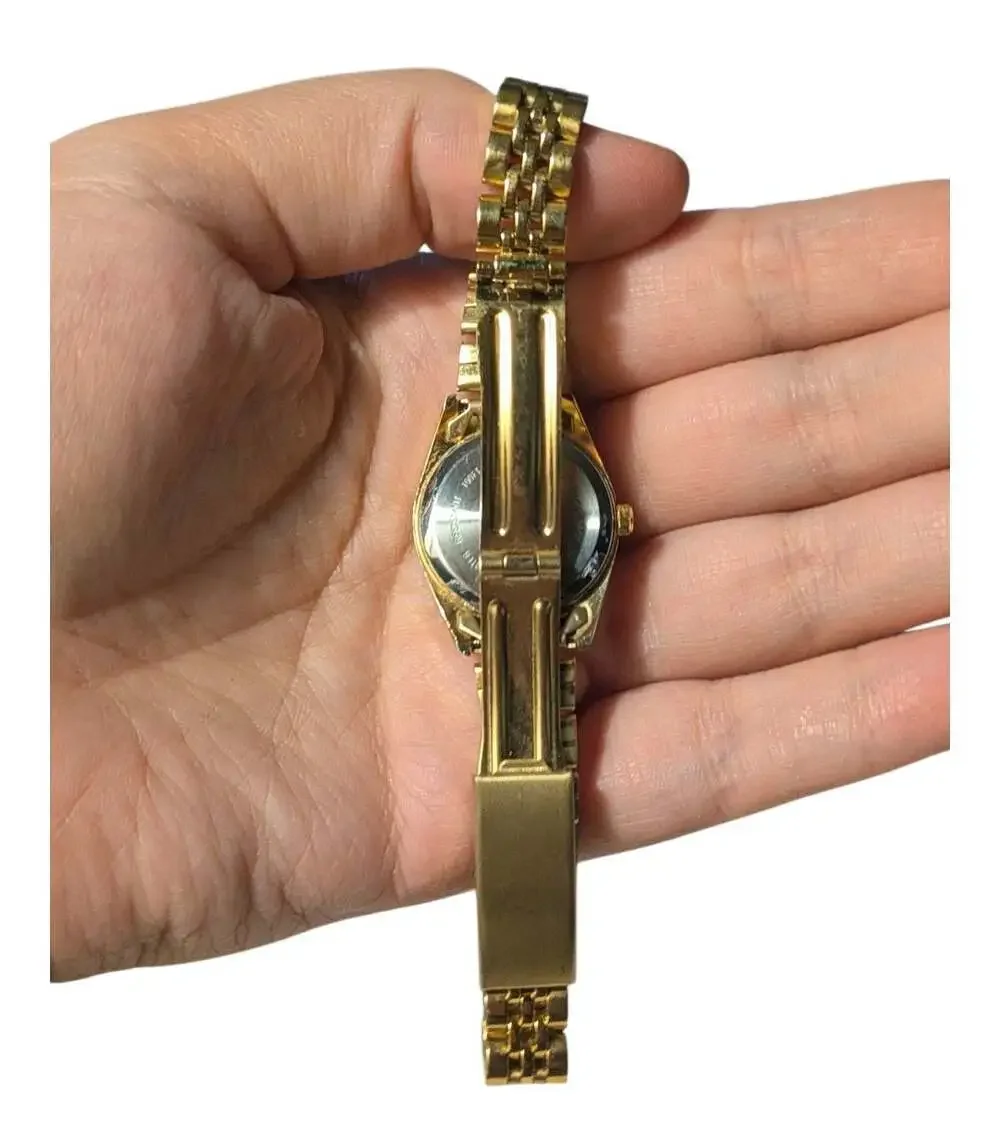 Fogrant Gold Tone Day-Date Quartz Wristwatch with Link Bracelet